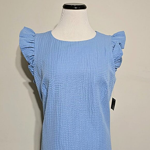 Nwt JH Blue Dress 10 Womens Ruffle Sleeve Feminine Casual Classic Preppy Shift - Picture 4 of 14